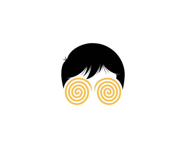 渦巻き目イラストロゴを持つオタクの少年 - rolling eyes点のイラスト素材／クリップアート素材／マンガ素材／アイコン素材