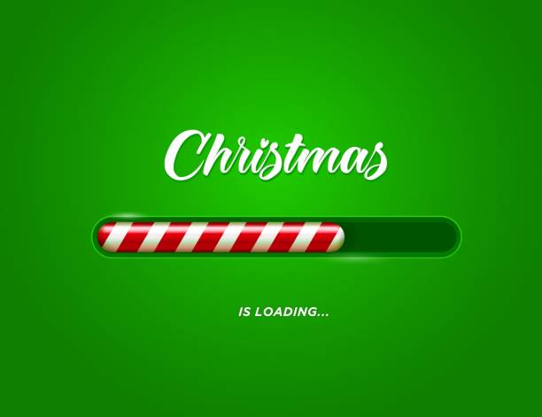Christmas loading progress bar with candy cane Christmas loading bar with candy cane red white striped ornament. Realistic vector countdown progress bar with load status of Xmas holiday, Christmas candycane indicator of coming winter holidays christmas countdown stock illustrations
