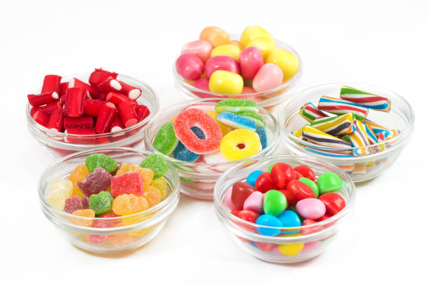 istock Group of candy in glass bowls 1365265592
