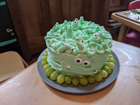 Green Halloween Grape eyed Monster Fun Cake
