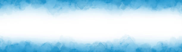 blue background, bright sky blue border texture on white background, watercolor textured design painted on edges with white blank center