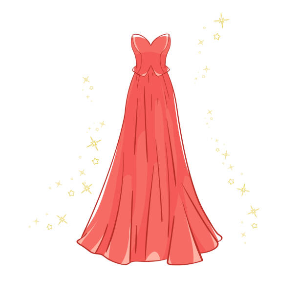 Red evening dress. Model of a red evening dress. prom stock illustrations