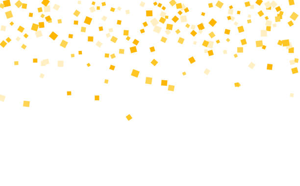 ilustrações, clipart, desenhos animados e ícones de elegantes latas de confete quadrado dourado caindo sobre branco. confetes luxuosos caem de cima para baixo. cartão postal square design eps.10 - confete