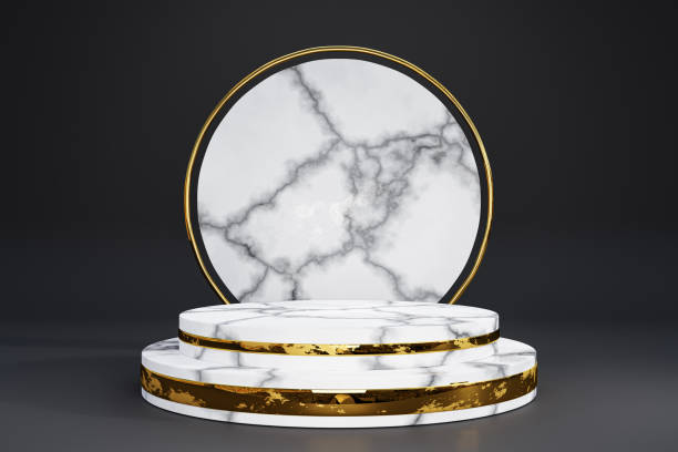 istock 3d rendered. marble pedestal for display, pedestal or platform, Blank product stand. 1365271102