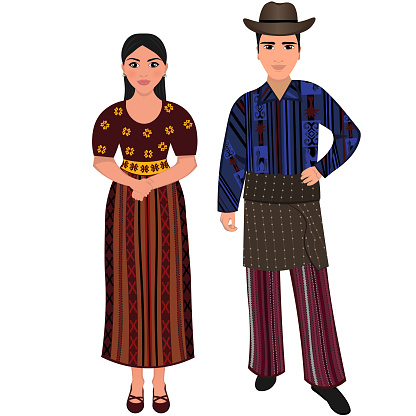 Woman And Man In Folk National Guatemalan Costumes Vector Illustration ...