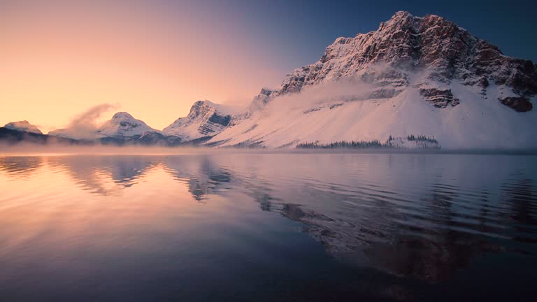 Bow lake with sunrise Canadian rockies , Alberta , Canada