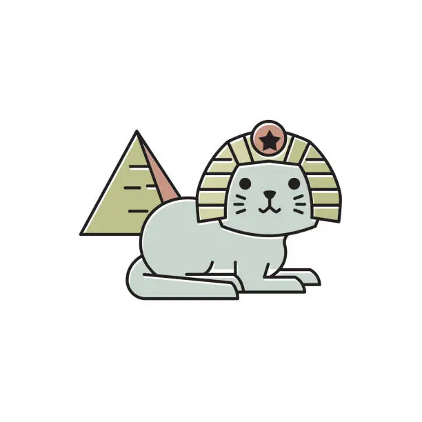 Vector illustration of Cute Cat Egyptian Costume Pyramid Egypt Flat Cartoon Illustration