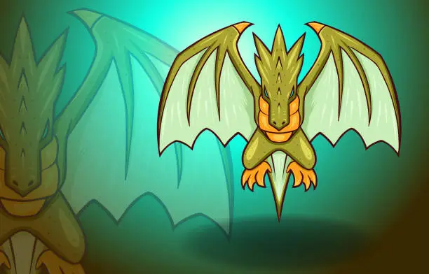 Vector illustration of Flying Dragon Wings Fantasy Mythology Monster Legend Creature