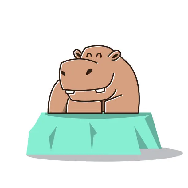 Vector illustration of Cute Happy Big Hippo Hippopotamus Sitting Smiling Mascot Character Cartoon