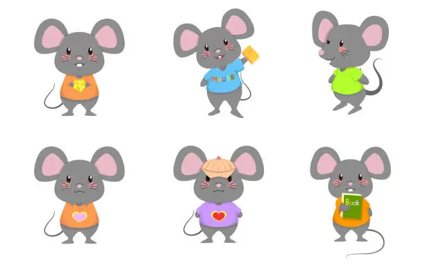 Vector illustration of Cute Mouse Rat Mice Standing Vector Cartoon Set