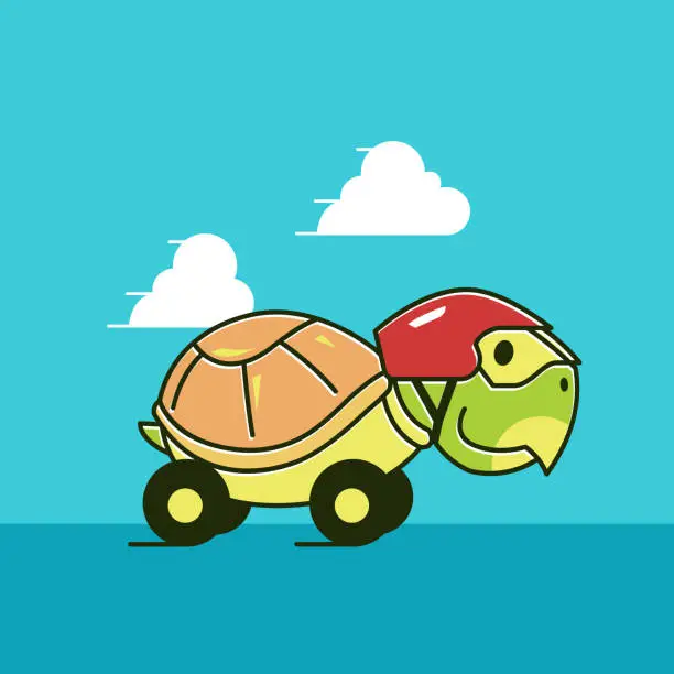 Vector illustration of Funny Tortoise Turtle Race Car Fast Exotic Reptile Cartoon