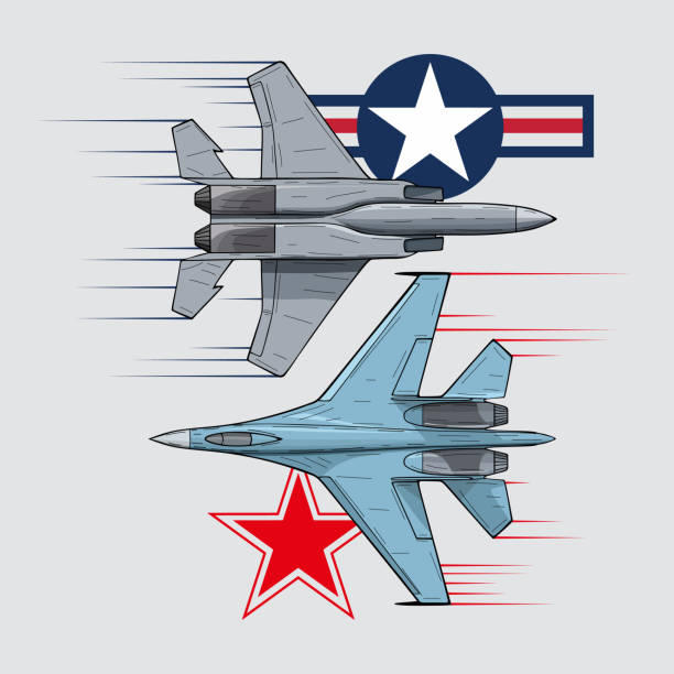 aircraft f-15 eagle and su-27 flanker cold war, 4th generation fighters, eagle vs flanker f 15 eagle stock illustrations