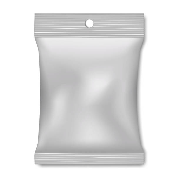 istock White blank pillow pouch with hanging slot - realistic vector mock-up. Plastic or paper packaging bag mockup. Template for design 1365283685