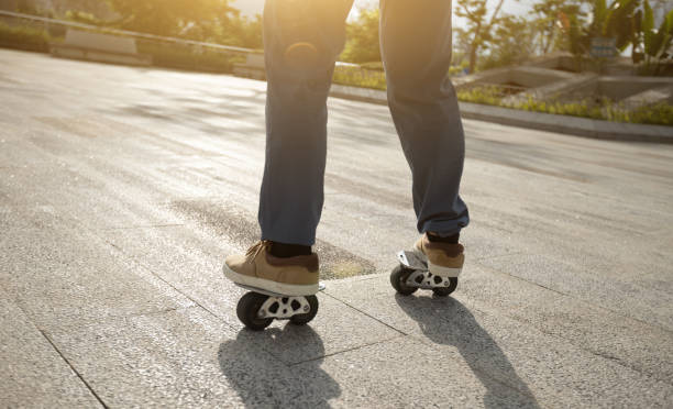 istock Freeline skateboarder legs skateboarding at city 1365286016