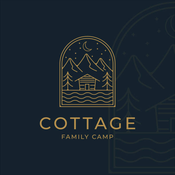 cottage or cabin line art minimalist simple vector  illustration design. badge cottage at mountain in the river and lake line art  concept minimalist simple icon illustration vector design cottage or cabin line art minimalist simple vector  illustration design. badge cottage at mountain in the river and lake line art  concept minimalist simple icon illustration vector design summer camp cabin stock illustrations