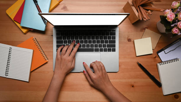 istock Young female hand typing on computer laptop. 1365289067