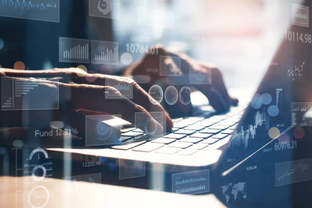 istock Corporate data analysis, business process and strategy, businessman, data scientist working on laptop with digital display of financial graph, market report, e-document 1365291741