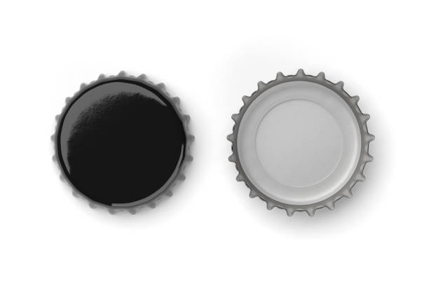 istock Black beer caps mock up isolated on white background. 3d rendering. 1365292073