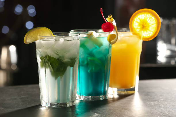 istock Different delicious cocktails on counter in bar 1365292183