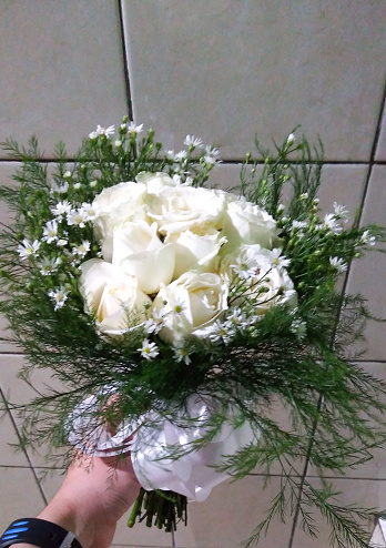 beautiful and exotic white roses on a dark lighting background