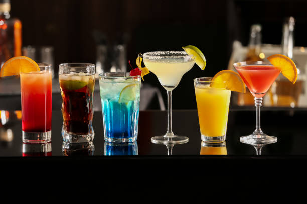 istock Different delicious cocktails on counter in bar 1365294781