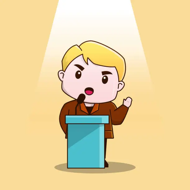 Vector illustration of Businessman Leader Politician Motivation Speech Podium Character Cartoon