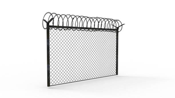 istock 3d rendering of a fence with barbed wire isolated in white background 1365297268