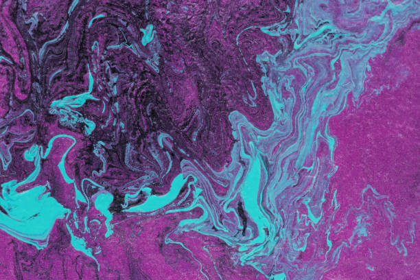 arte fluido. pintura turquesa rosa púrpura mezclada - televisión de alta definición fotografías e imágenes de stock