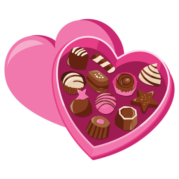 illustrazioni stock, clip art, cartoni animati e icone di tendenza di cioccolatini in scatola a forma di cuore - chocolate candy chocolate valentines day box