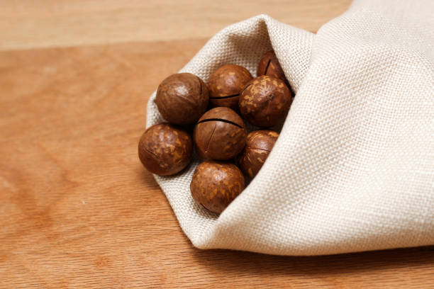 Healthy, organic inshell macadamia nuts. An expensive nut for the keto diet.