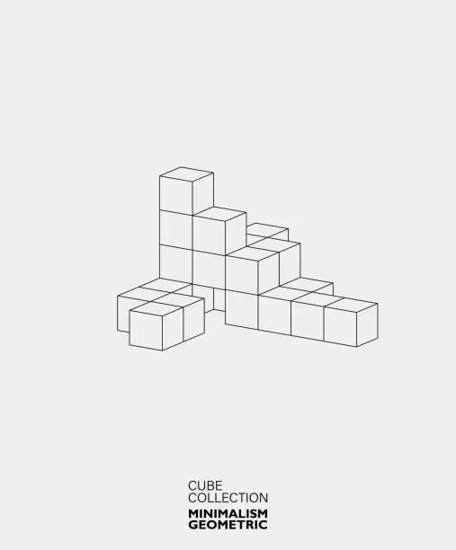 Vector illustration of black and white minimalism geometric  3D cube shapes