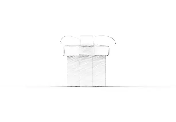 Photo of 3D rendering of a sketched gift isolated in white background