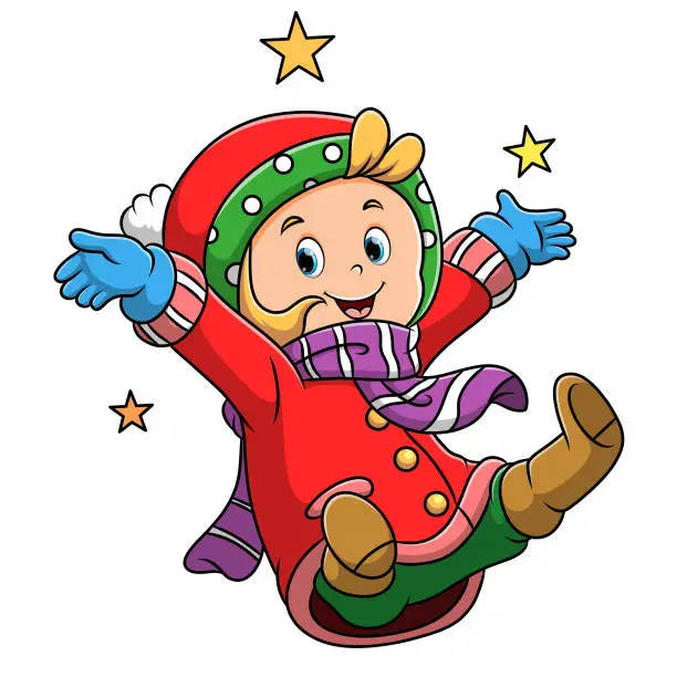 Vector illustration of The happy little boy is playing under the star