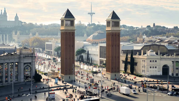 スペイン・バルセロナのスペイン広場マラソン - plaza de espana barcelona street catalonia ストックフォトと画像