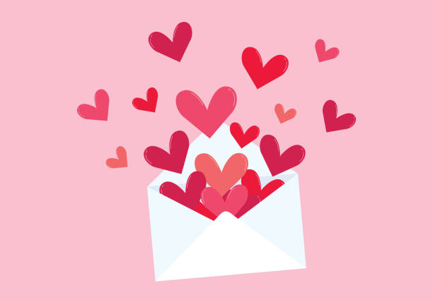 illustrations, cliparts, dessins animés et icônes de enveloppe et forme du cœur. lettre d’amour. saint-valentin - carte de la saint valentin