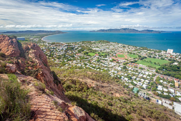 Townsville City and Magnetic Island from Castle Hill Queensland Australia stock photo