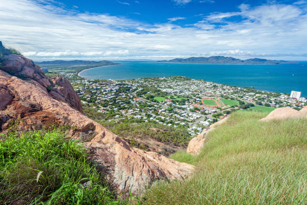 Townsville City and Magnetic Island from Castle Hill Queensland Australia stock photo