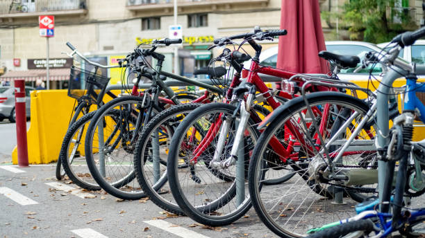 istock Parked bicycles in Barcelona, Spain 1365315516