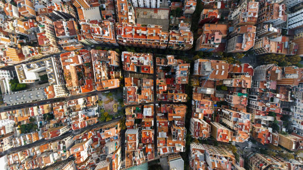 istock Aerial drone vertical view of Barcelona, Spain 1365316832