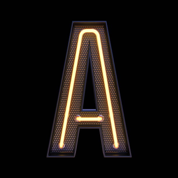 istock Neon retro Light Alphabet letter A isolated on a black background with Clipping Path. 3d illustration. 1365317653
