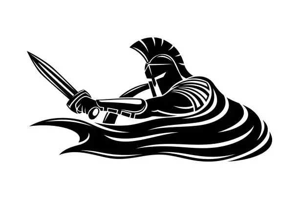Vector illustration of Spartan with sword and shield.