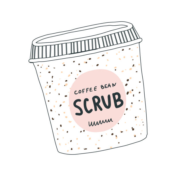 ilustrações, clipart, desenhos animados e ícones de ilustração de esfoliante de feijão de café, produto de cuidados com a pele - exfoliation