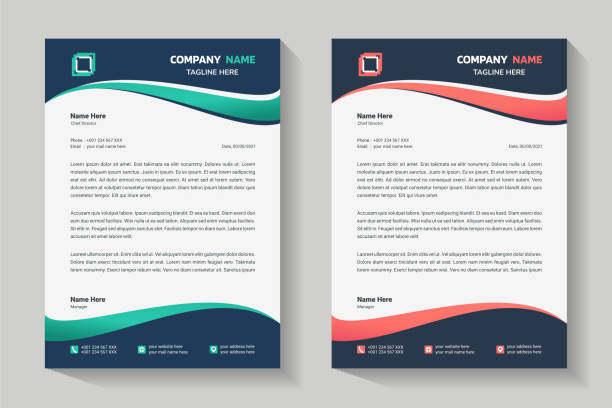 Letterhead design template. Creative, wave, clean and elegant modern business professional letterhead template design. Letterhead design template. Creative, wave, clean and elegant modern business professional letterhead template design. Illustration vector newsletter mockup stock illustrations