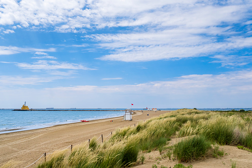 Wild, public beach of Punta Sabbioni, bordered by the typical sand dunes. Punta Sabbioni is part of Cavallino-Treporti in the municipality of Venice.