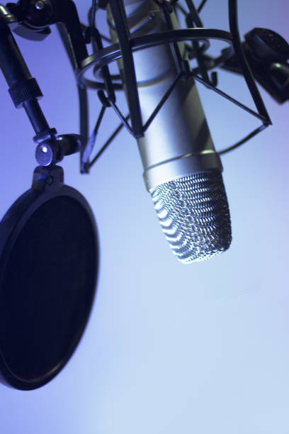 istock Professional microphone suspended in the air 1365327874