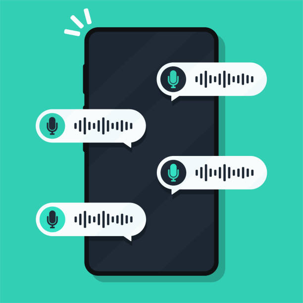 ilustrações de stock, clip art, desenhos animados e ícones de voice notes. smartphone with voice messages bubbles. - playback