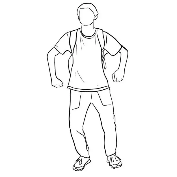 Vector illustration of Outline sketch man bent his elbows and knees in doodle style