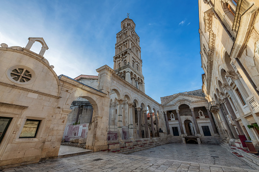 Early morning inside the Diocletian's Palace in the old town of Split, Croatia. UNESCO World Heritage site.