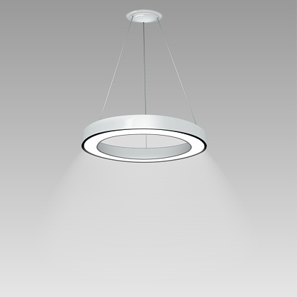 Hanging pendant round ring shaped lamp. Contemporary style interior light. Realistic vector illustration