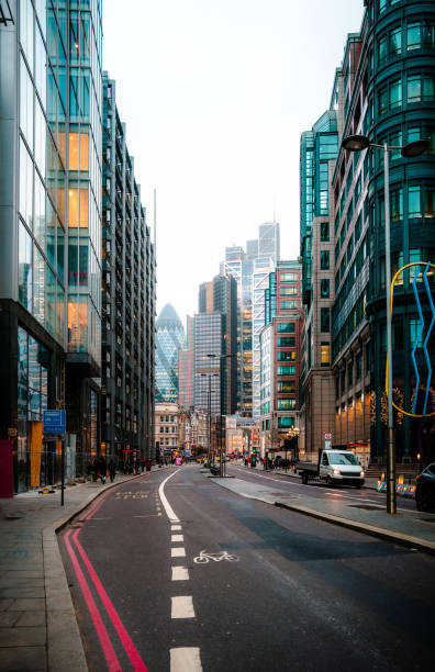 Ultra modern skyscrapers, including the Gherkin building (Sir Norman Foster building), in the heart of the city of London.